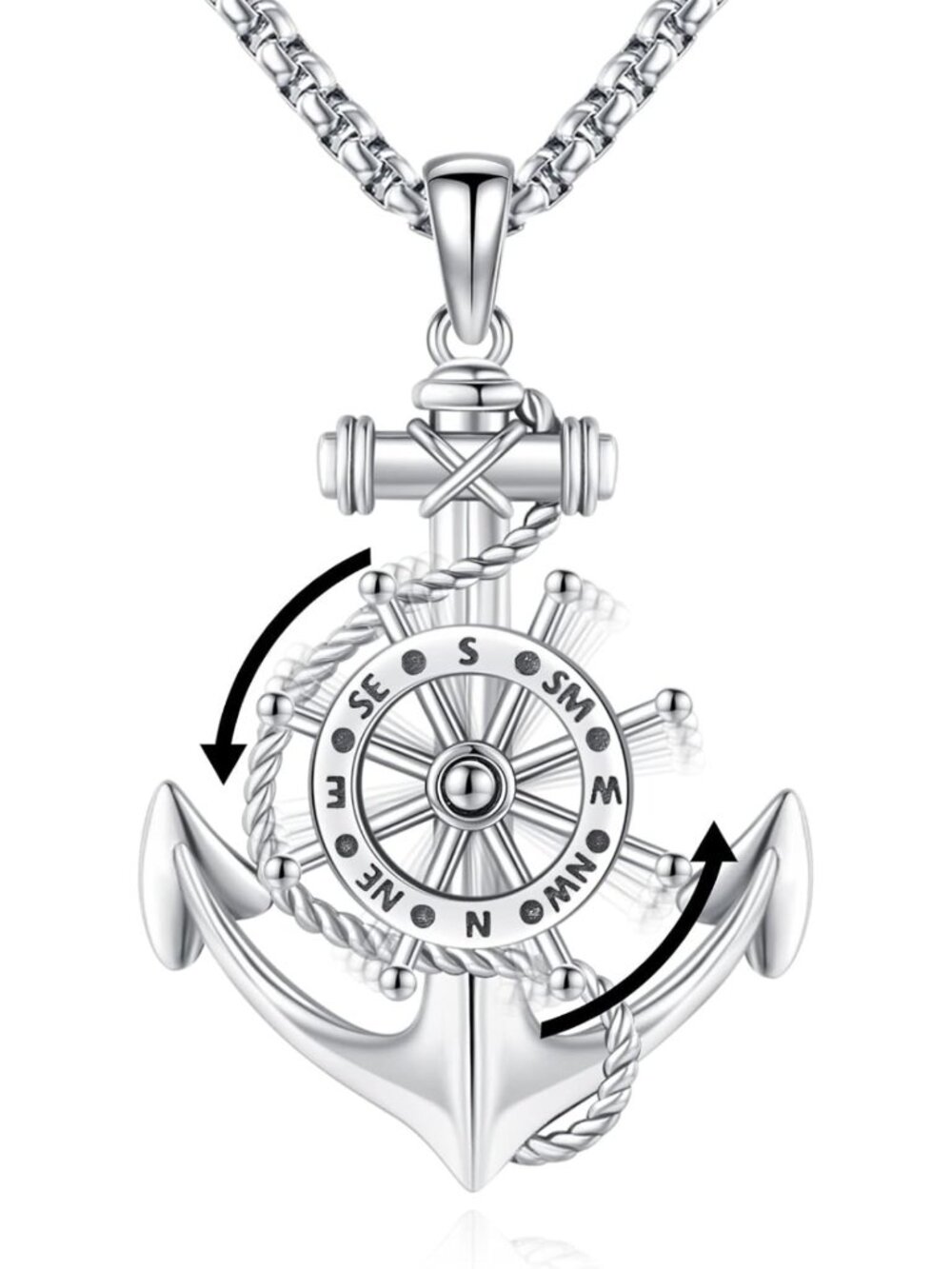 Sterling Silver Compass Pendant Necklace for Ashes, Locket with Crystals